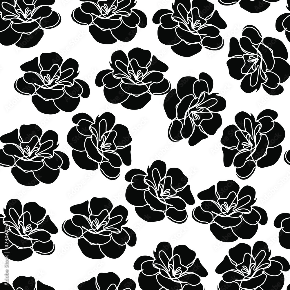 seamless floral pattern, vector black and white flowers Stock Vector ...