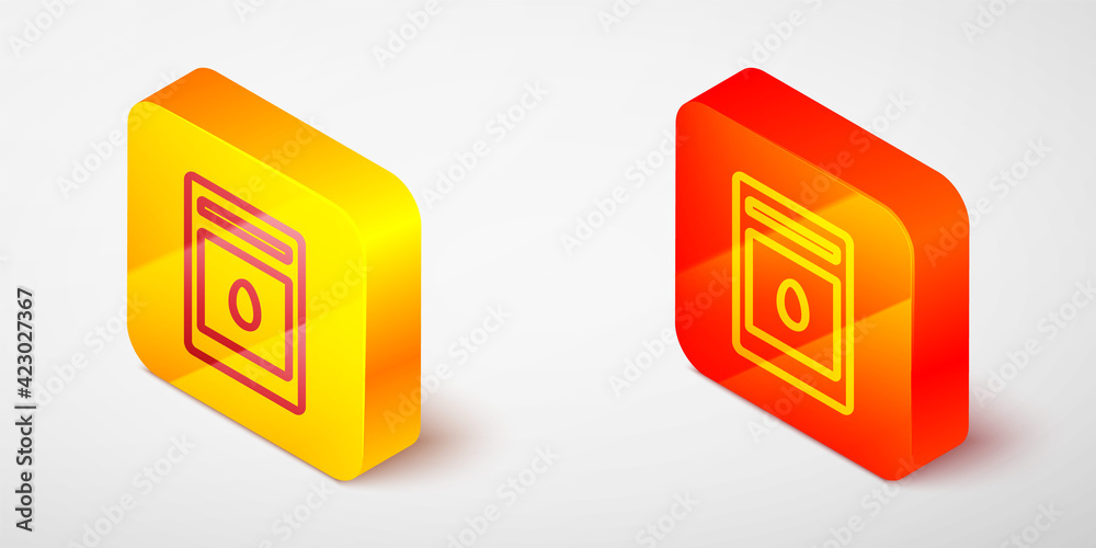 Isometric line Pack full of seeds of a specific plant icon isolated on grey background. Yellow and orange square button. Vector Isometric line Pack full of seeds of a specific plant icon isolated on grey background. Yellow and orange square button. Vector