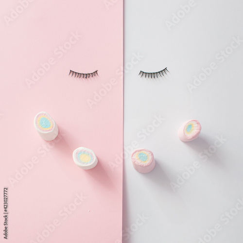Abstract smile in pastel color background.