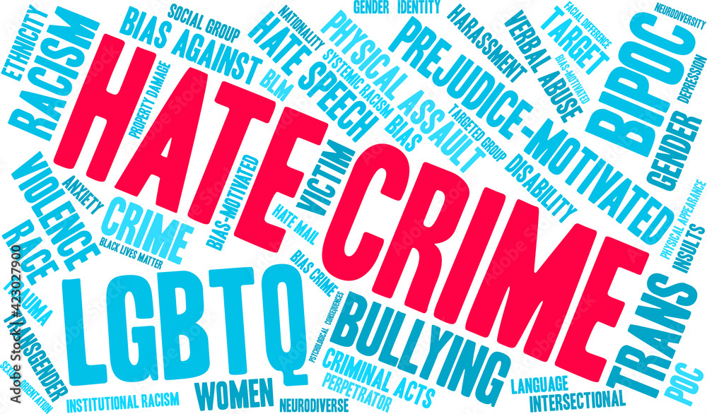Hate Crime Word Cloud on a white background. Hate Crime Word Cloud on a white background.