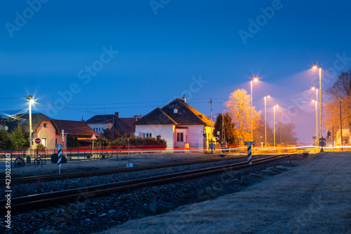 Railway crossing in Kostany nad Turcom village, Slovakia. photo