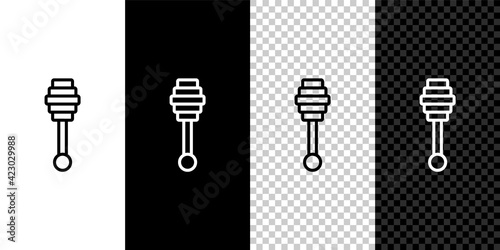 Set line Honey dipper stick icon isolated on black and white, transparent background. Honey ladle. Vector