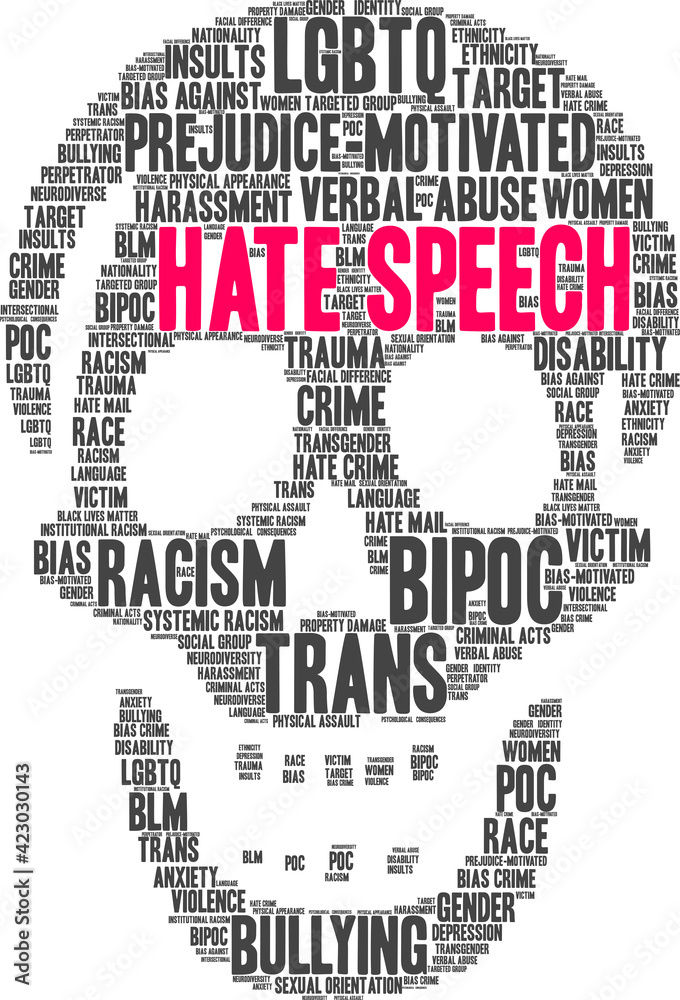 Hate Speech Word Cloud on a white background. Hate Speech Word Cloud on a white background.