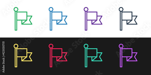 Set line Flag icon isolated on black and white background. Victory, winning and conquer adversity concept. Vector