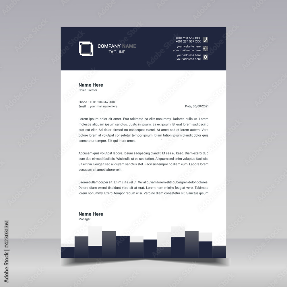 Obraz premium Letterhead design template. Creative and elegant modern business A4 letterhead template for your project design. Illustration vector