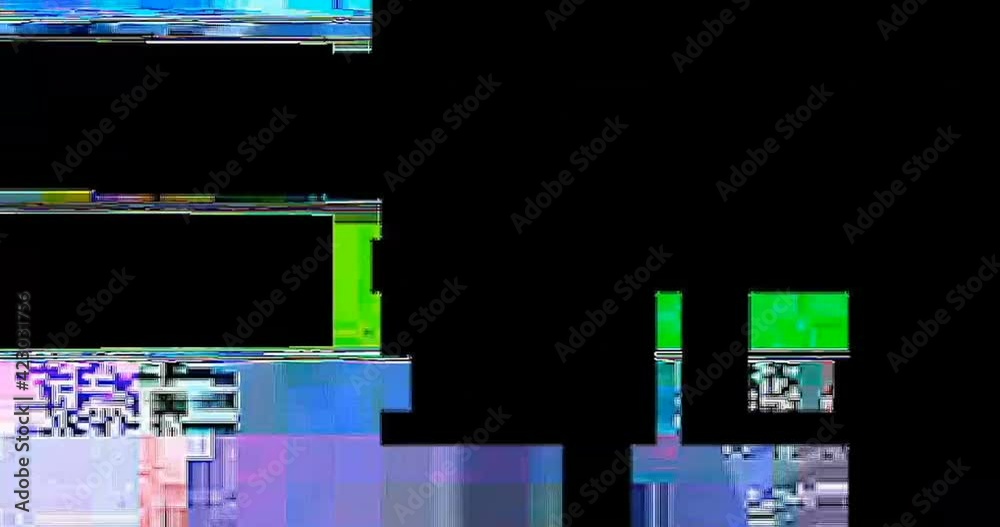 abstract multi color realistic screen glitch flickering, analog vintage TV signal with bad interference and color bars, static noise background