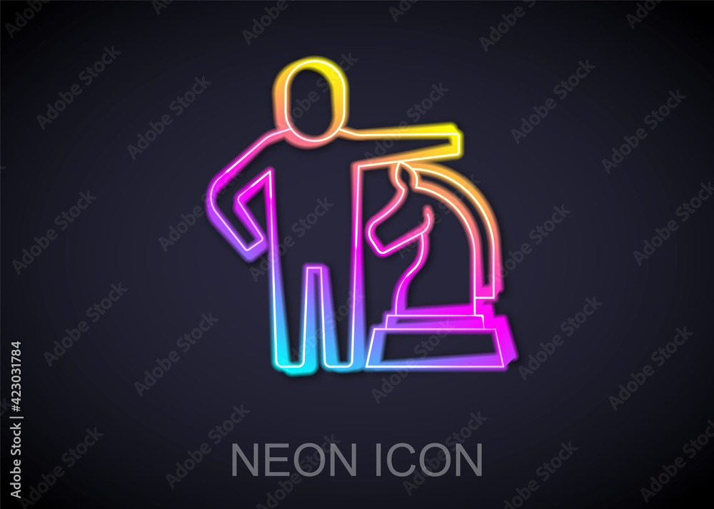 Glowing neon line Chess icon isolated on black background. Business strategy. Game, management, finance. Vector Glowing neon line Chess icon isolated on black background. Business strategy. Game, management, finance. Vector