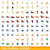 100 animal icons set. Cartoon illustration of 100 animal icons vector set isolated on white background