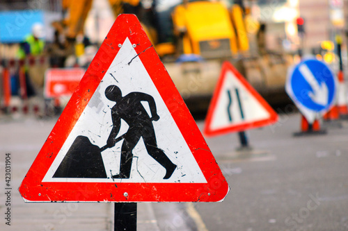 Various Road Works signs due to repairs to carriageway photo