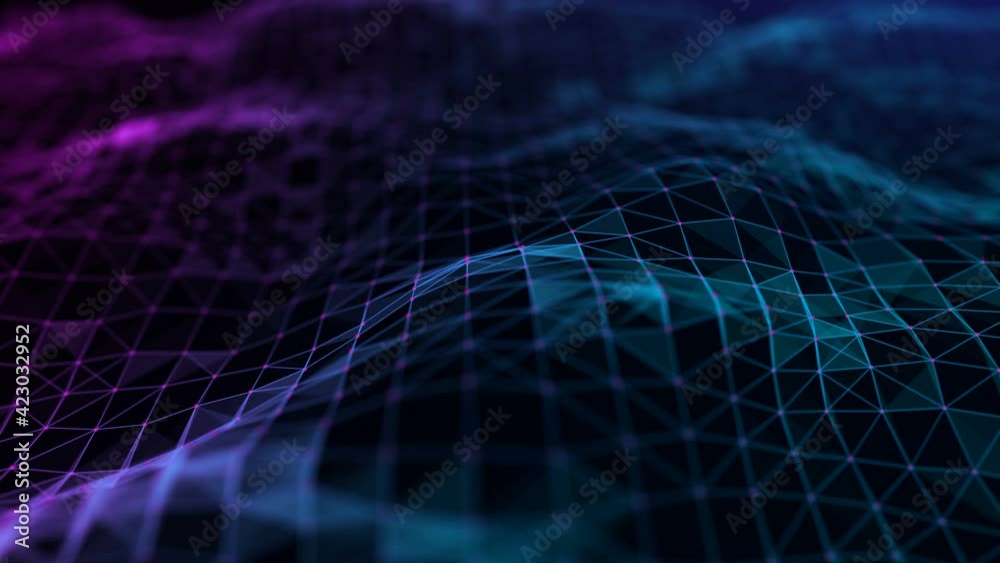 Blue network connection animation concept. Seamless loop technology wave. Blue blockchain technology animation. Network connection structure and information technology concept.