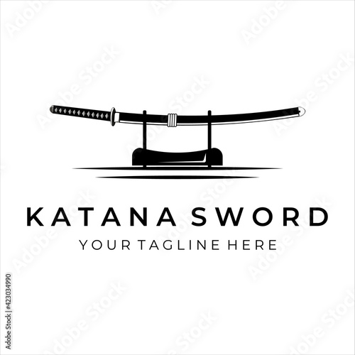 katana sword logo vintage vector illustration design. simple modern japanese sword of katana logo concept template emblem illustration vector design