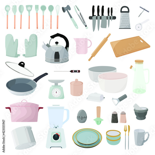 Kitchen utensils in a flat style. vector illustration.