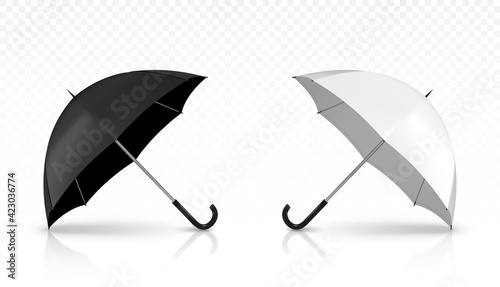 Vector realistic white and black umbrella isolated on transparent background.