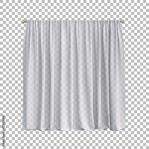 Wide, transparent, ñlear white tulle or curtains. 3d realistic vector illustration isolated on transparent background.