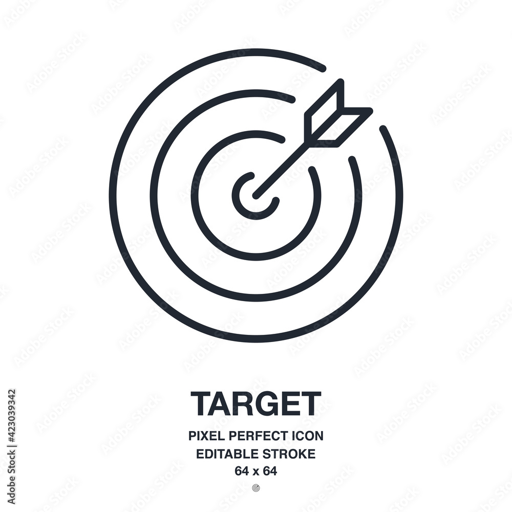 Target editable stroke outline icon isolated on white background vector illustration. Pixel perfect. 64 x 64. Target editable stroke outline icon isolated on white background vector illustration. Pixel perfect. 64 x 64.