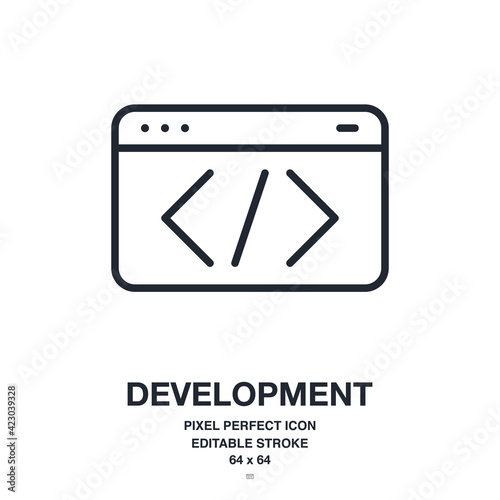 Programming and software development concept editable stroke outline icon isolated on white background vector illustration. Pixel perfect. 64 x 64.