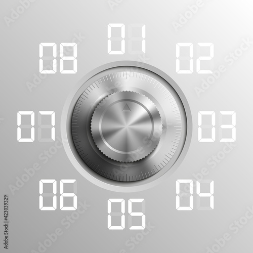 Vector steel safe with numbers. Armored box background. The door bank vault with a combination lock. Reliable Data Protection savings. Deposit box icon.Protection personal data business information