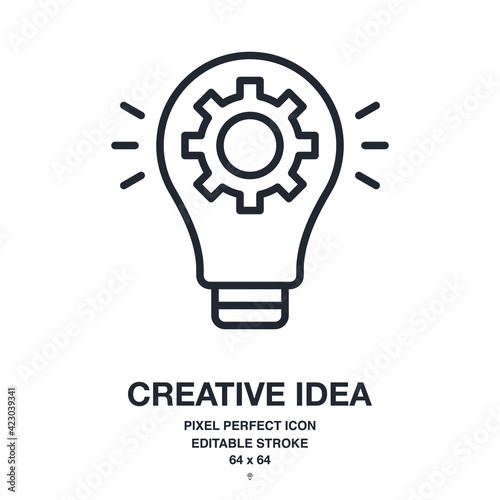Bulb editable stroke outline icon isolated on white background vector illustration. Creative idea, solution, innovation concept. Pixel perfect. 64 x 64.