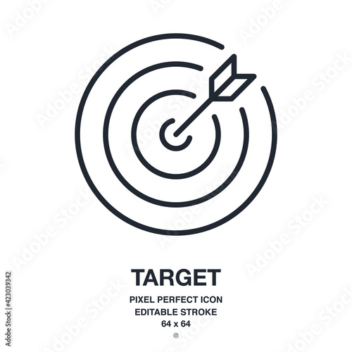 Target editable stroke outline icon isolated on white background vector illustration. Pixel perfect. 64 x 64.