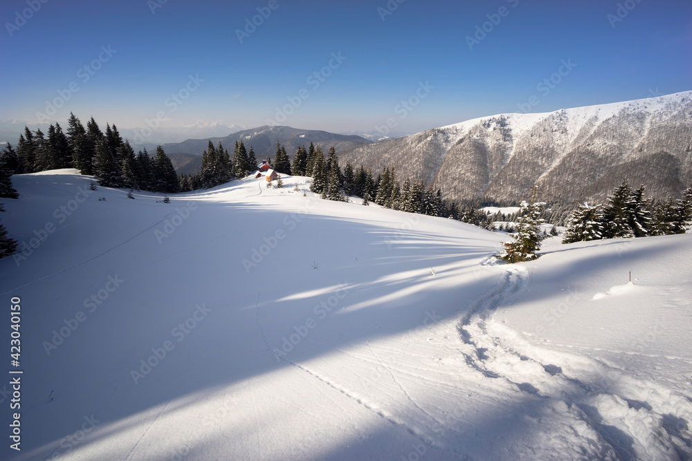 christian temple in winter in the mountains