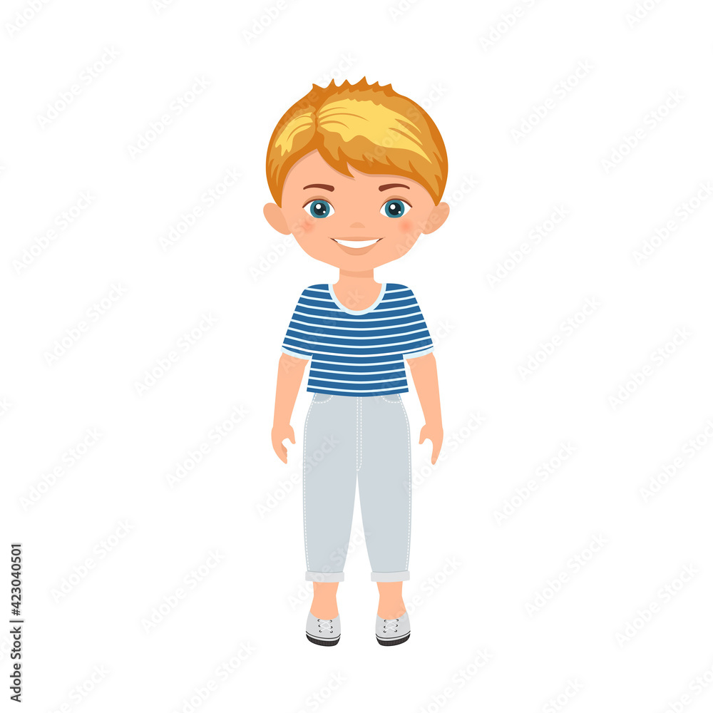 Cute boy character isolated on white background. Cartoon flat style