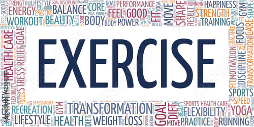 Exercise vector illustration word cloud isolated on a white background.