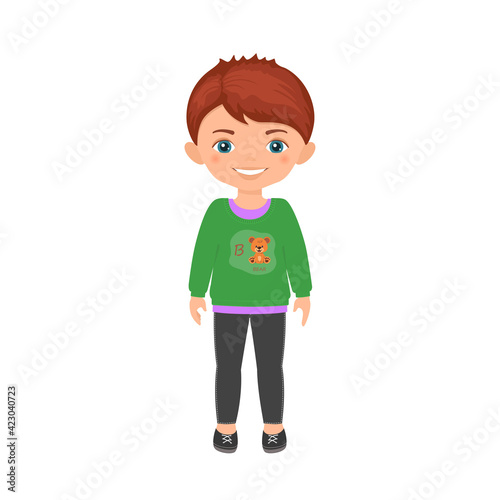 Cute boy character isolated on white background. Cartoon flat style