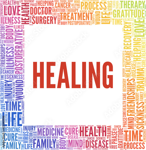 Healing vector illustration word cloud isolated on a white background.