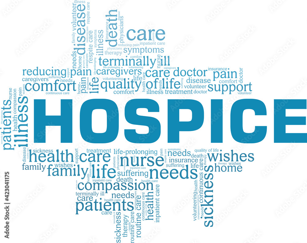 Hospice vector illustration word cloud isolated on a white background. Hospice vector illustration word cloud isolated on a white background.