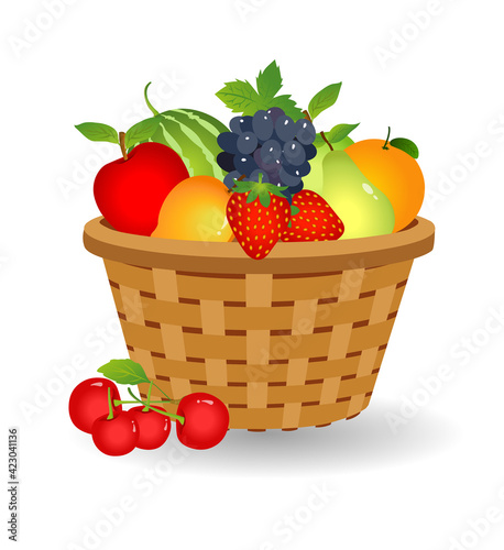 Fresh fruit basket vector illustration