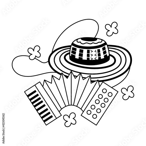 Vueltiao hat and accordion. Colombian Vallenata culture - Vector