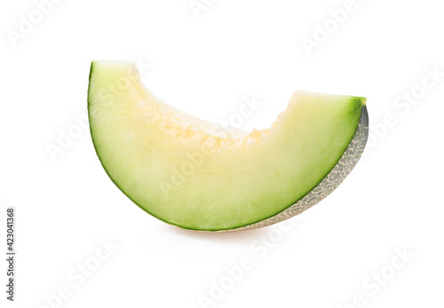 Cantaloupe melon slices isolated on white background.