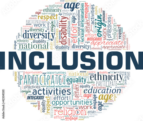 Inclusion vector illustration word cloud isolated on a white background.