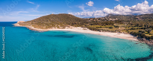 Fototapeta Naklejka Na Ścianę i Meble -  Panoramic aerial view of Bodri beach in Corsica