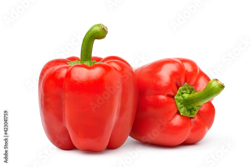 Pair of Red bell peppers isolated on white background. Clipping path.