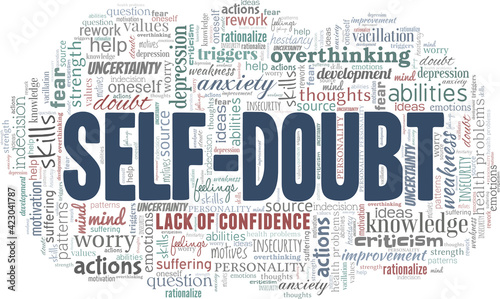 Self-doubt vector illustration word cloud isolated on a white background.