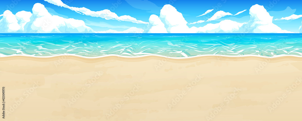 Vettoriale Stock 砂浜と海の風景イラスト 横スクロールゲームの背景 シームレス Adobe Stock