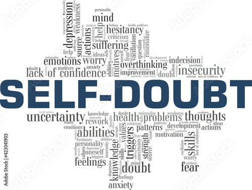 Self-doubt vector illustration word cloud isolated on a white background.
