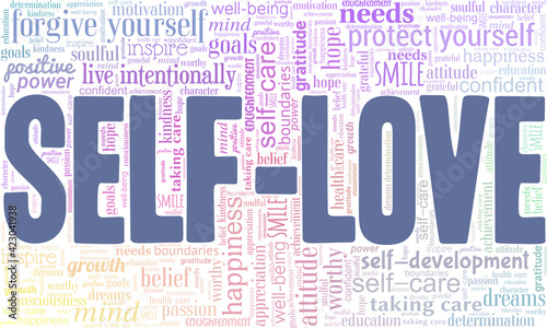 Self-love vector illustration word cloud isolated on a white background.