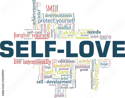 Self-love vector illustration word cloud isolated on a white background.
