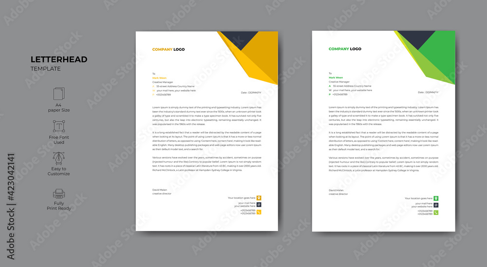Corporate abstractbusiness letterheadtemplate design.