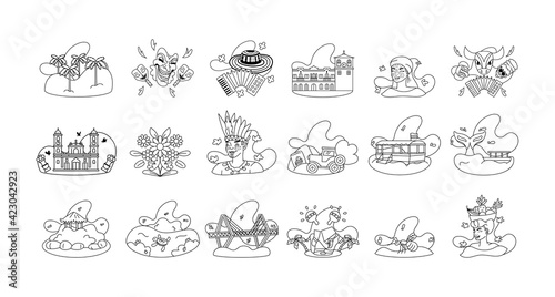 Set of Colombian tourist attractions - Vector illustration