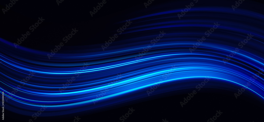 Abstract blue waves light trails on the dark background Abstract blue waves light trails on the dark background