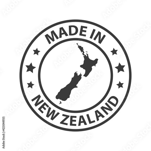 Made in New Zealand icon. Stamp made in with country map