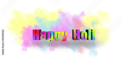 happy holi 3d text with vibrant dry smoke colors