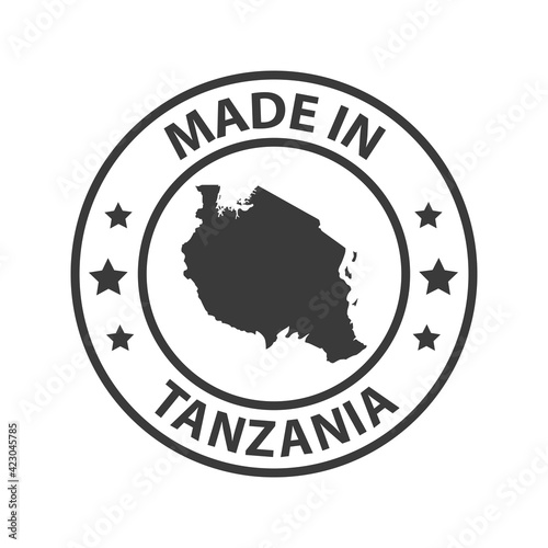 Made in Tanzania icon. Stamp made in with country map