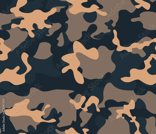 Blue vector camouflage, trendy endless background. Stylish design