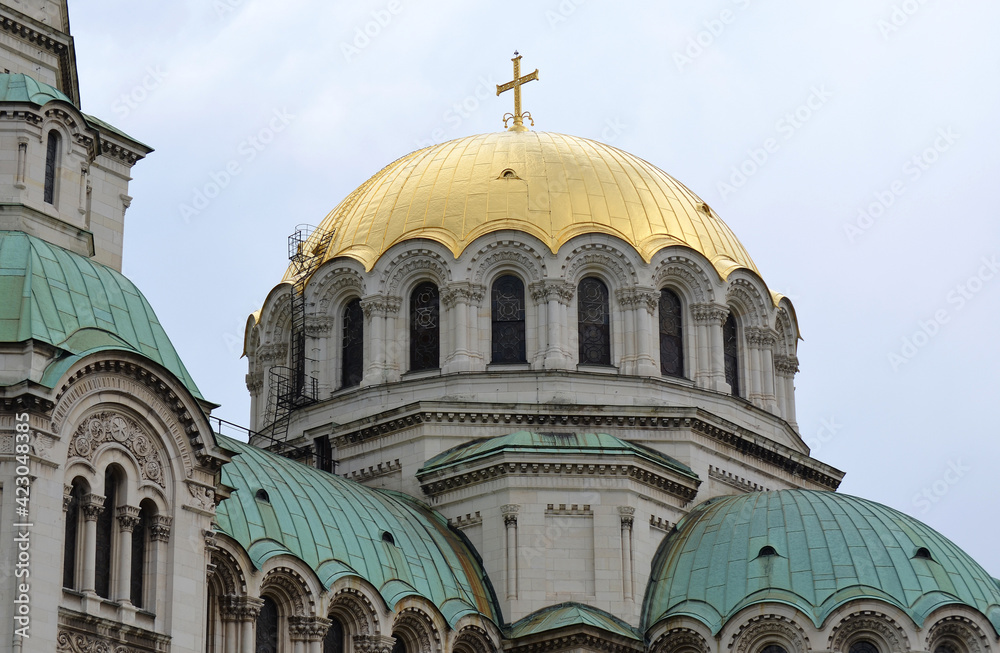 Alexander Nevski Eastern European Orthodox Cathedral with Gold Dome in Sofia, Bulgaria