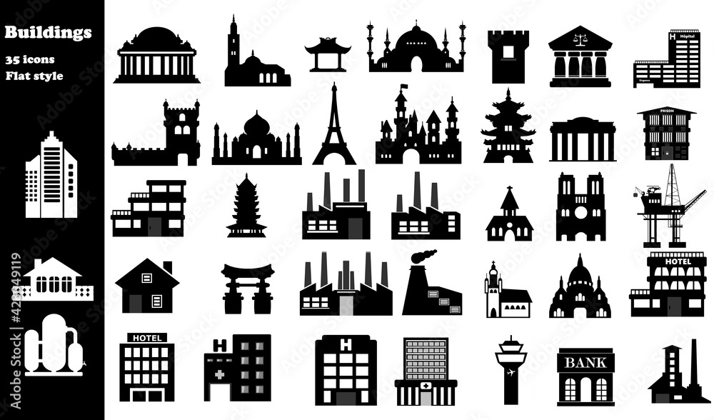Bâtiments et architecture en 35 icônes, collection