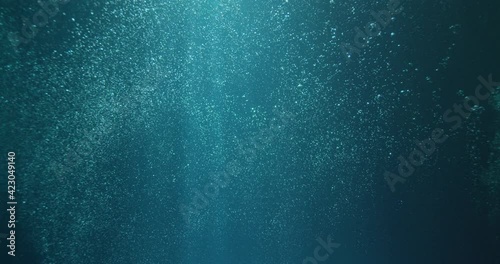 Sunbeams and bubbles underwater